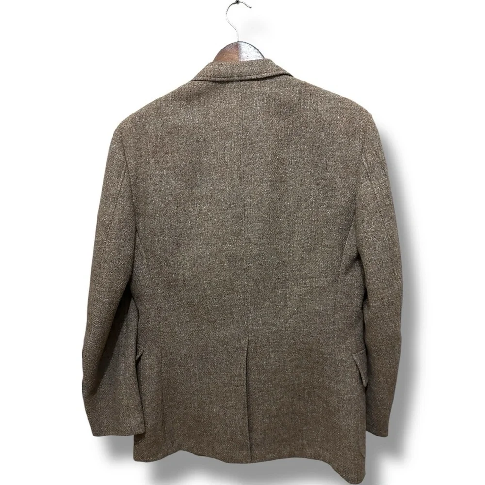 252 Harris Tweed |NWOT 60s USA Vintage Brown Blazer Woven Leather Buttons (sz M)